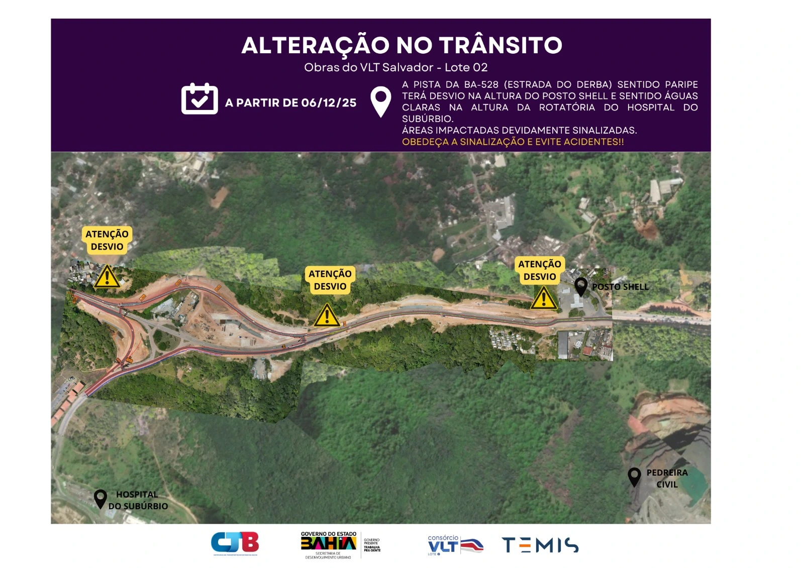 Estrada do Derba terá desvios temporários
